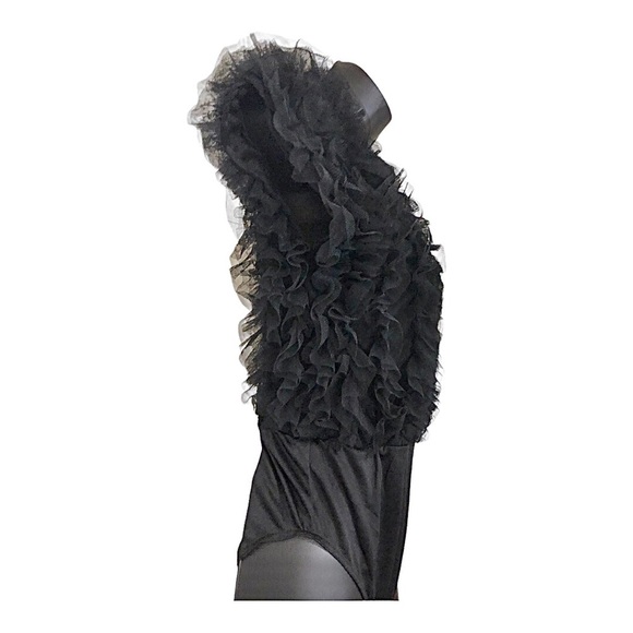 Ruffled Chiffon tulle plunge front black bodysuit size medium brand new - Picture 11 of 16